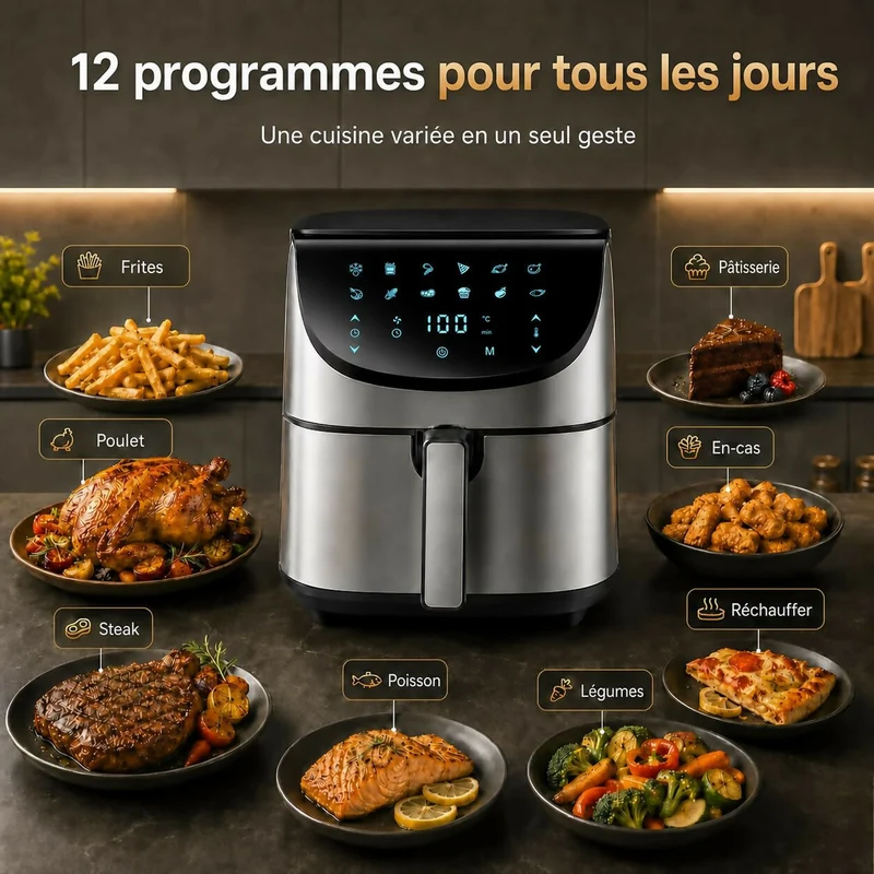 Oryzom AirCrisp Pro – Technologie à air chaud à 360° de 1 700 W pour des repas rapides et sains