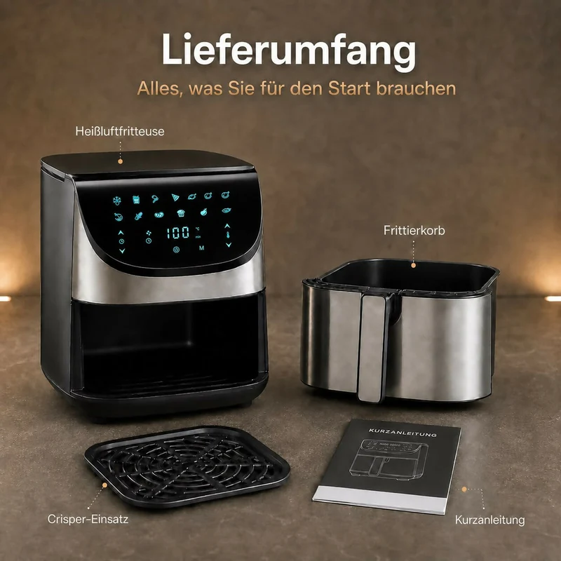 Oryzom AirCrisp Pro — 360° Heißluft-Technologie mit 1700 W für schnelle und gesunde Mahlzeiten
