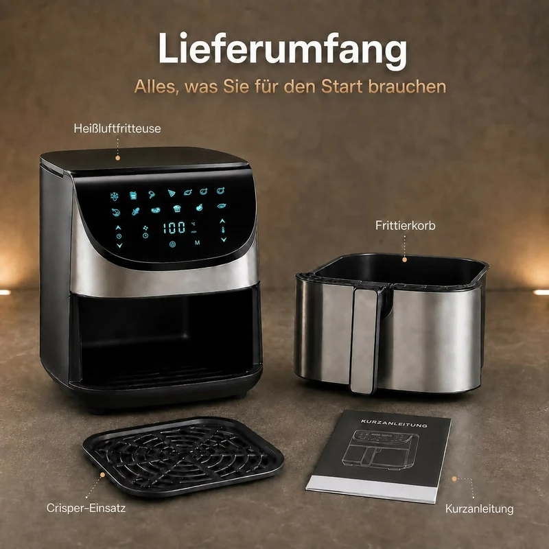Oryzom AirCrisp Pro – 360° Heißluft-Technologie mit 1700 W für schnelle und gesunde Mahlzeiten