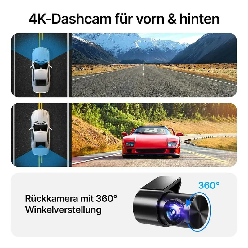 Oryzom 4K Dashcam mit 3,94" Bildschirm / Vorne & hinten / Autokamera mit 170° Weitwinkelansicht / Nachtsicht / Parküberwachung / G-Sensor