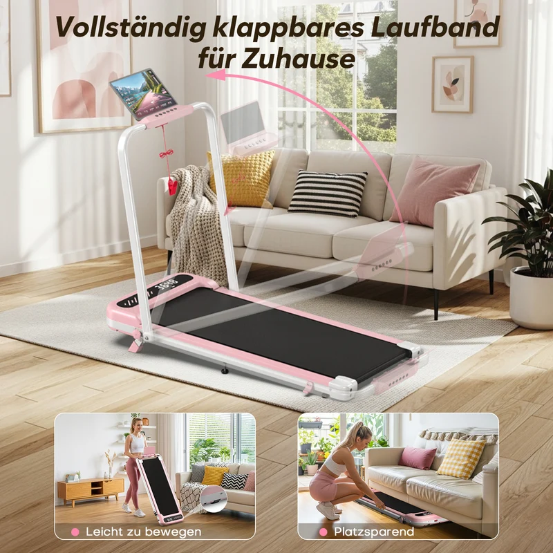 TM037 Walking Pad Laufband mit Bosch® Motor, klappbar & mit Steigung – Rosa
