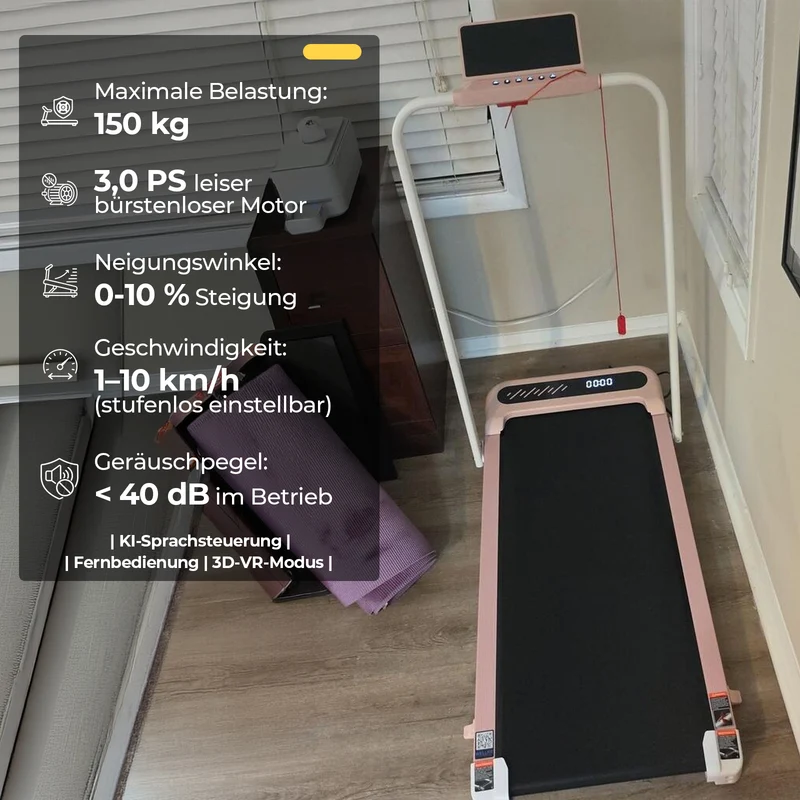 TM037 Walking Pad Laufband mit Bosch® Motor, klappbar & mit Steigung – Rosa