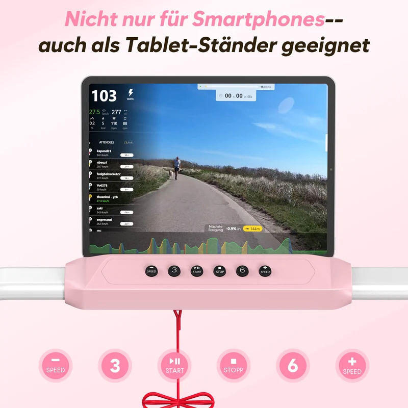 TM037 Walking Pad Laufband mit Bosch® Motor, klappbar & mit Steigung – Rosa