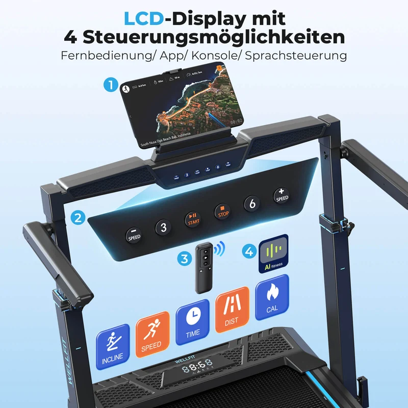 TM032 Laufband mit Bosch® Motor, höhenverstellbar & mit 10 % Auto-Steigung