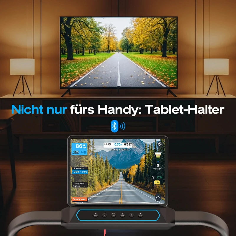 TM037 Laufband mit Bosch® Motor, klappbar & mit Steigung für Zuhause