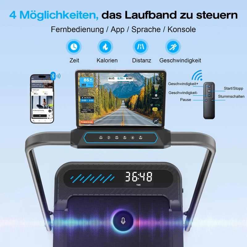 TM037 Laufband mit Bosch® Motor, klappbar & mit Steigung für Zuhause