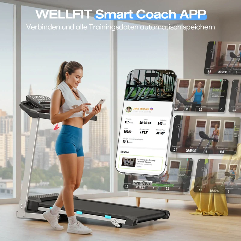 TM015 Laufband mit Bosch® Motor, klappbar, mit Steigung & Haltegriffen – bis 180 kg belastbar