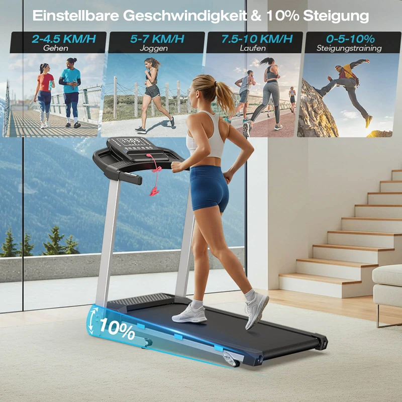 TM015 Laufband mit Bosch® Motor, klappbar, mit Steigung & Haltegriffen – bis 180 kg belastbar