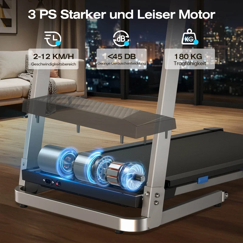 TM015 Laufband mit Bosch® Motor, klappbar, mit Steigung & Haltegriffen – bis 180 kg belastbar