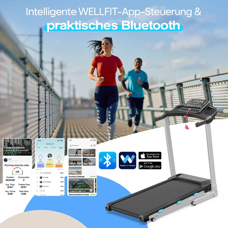 TM015 Laufband mit Bosch® Motor, klappbar, mit Steigung & Haltegriffen – bis 180 kg belastbar