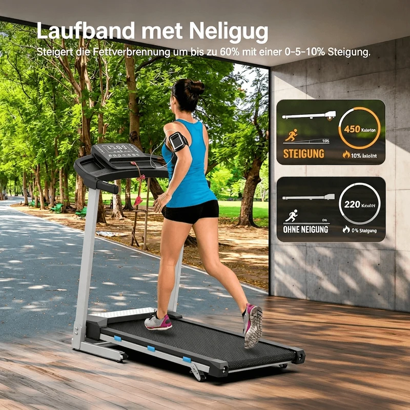 TM015 Laufband mit Bosch® Motor, klappbar, mit Steigung & Haltegriffen – bis 180 kg belastbar