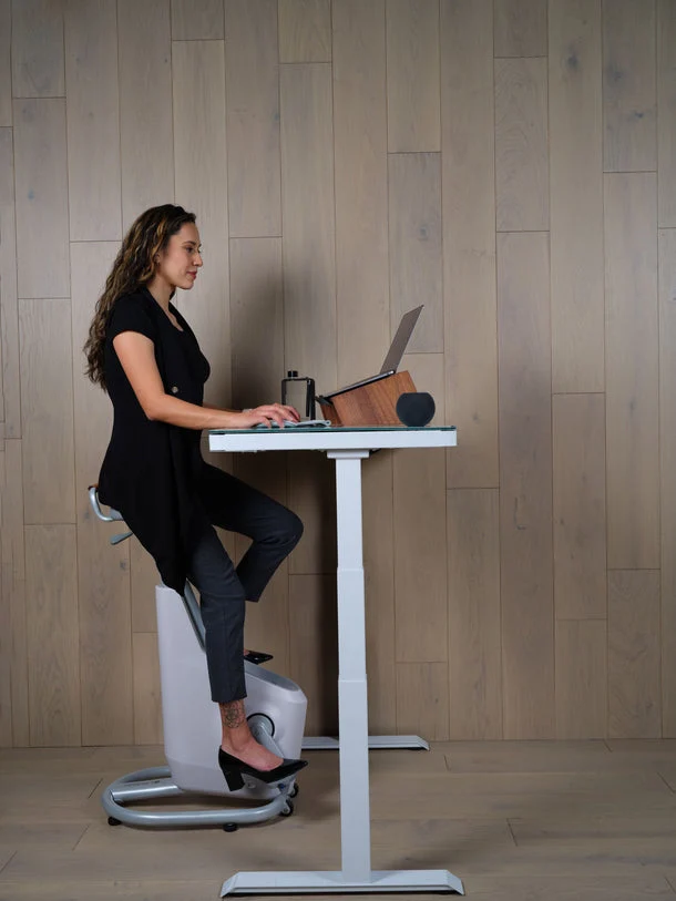 LifeSpan Ampera Bike Desk Glacier White with Standing Desk