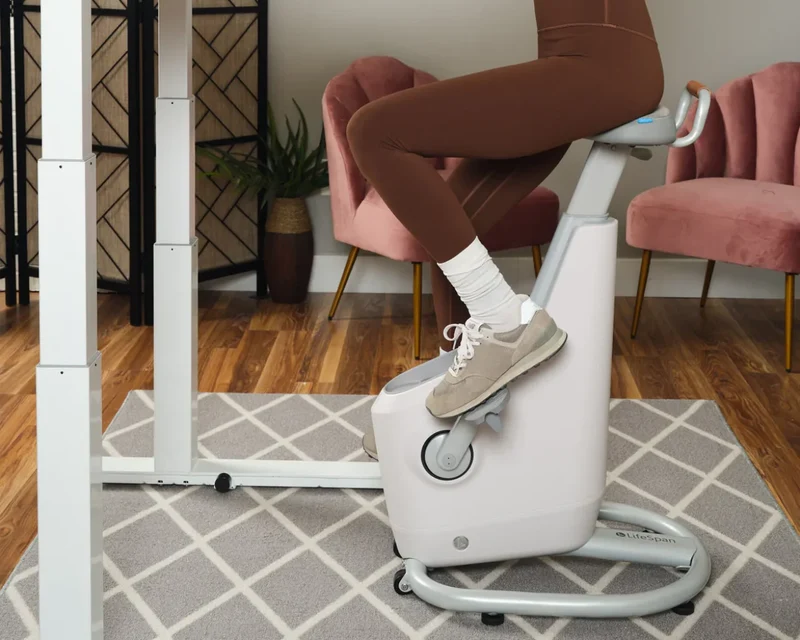 LifeSpan Ampera Bike Desk Glacier White with Standing Desk