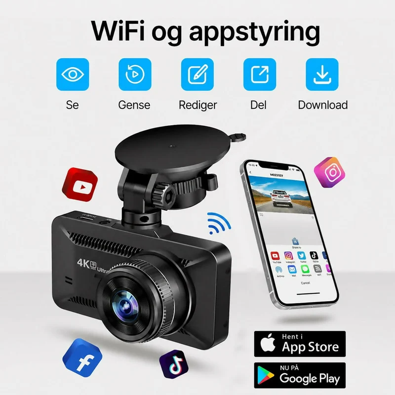 4K Dashcam Pro – Ultra HD-optagelse med front- og bagkamera, nattesyn og 24/7-overvågning
