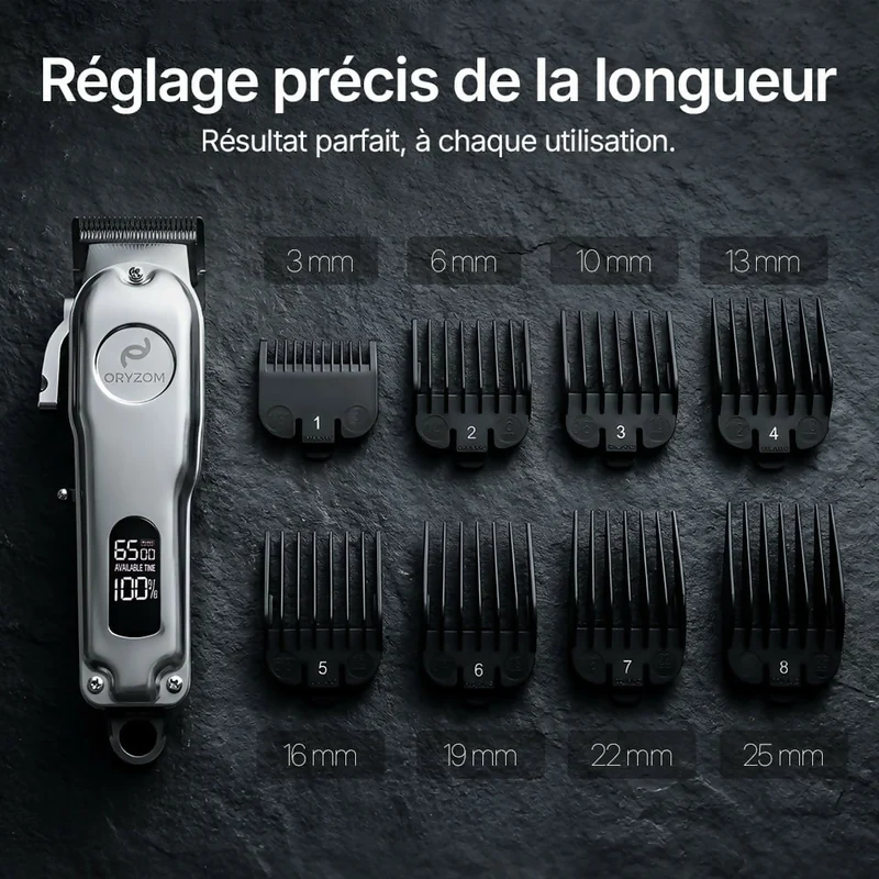 Oryzom ProTrim 2.0 – Lames en acier inoxydable précises et moteur puissant pour des coupes uniformes des cheveux et de la barbe