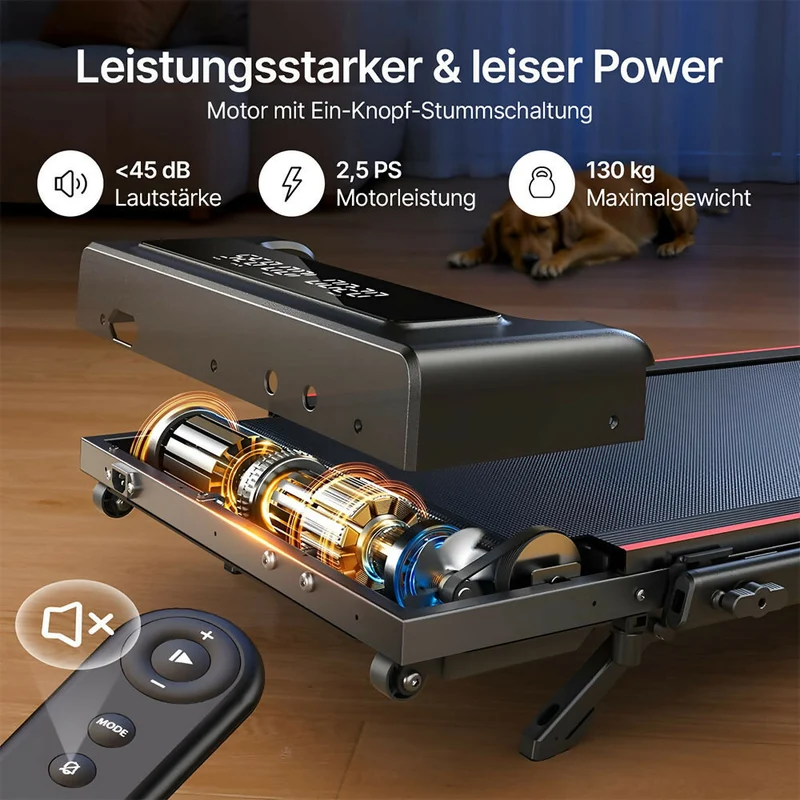 Laufband für Zuhause & Büro mit Steigung / Klappbares Walking Pad bis 12 km/h / Under-Desk-Laufband für Schreibtisch & Homeoffice / 2,5 PS Motor mit App & Fernbedienung