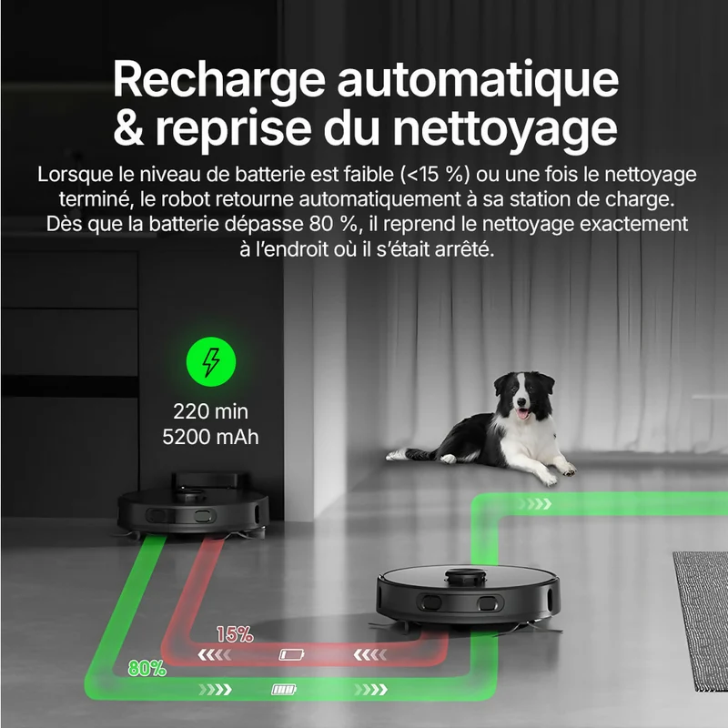 Robot aspirateur V8 Pro – Nettoyage automatique avec fonction serpillère, navigation intelligente et contrôle via application pour une propreté sans effort