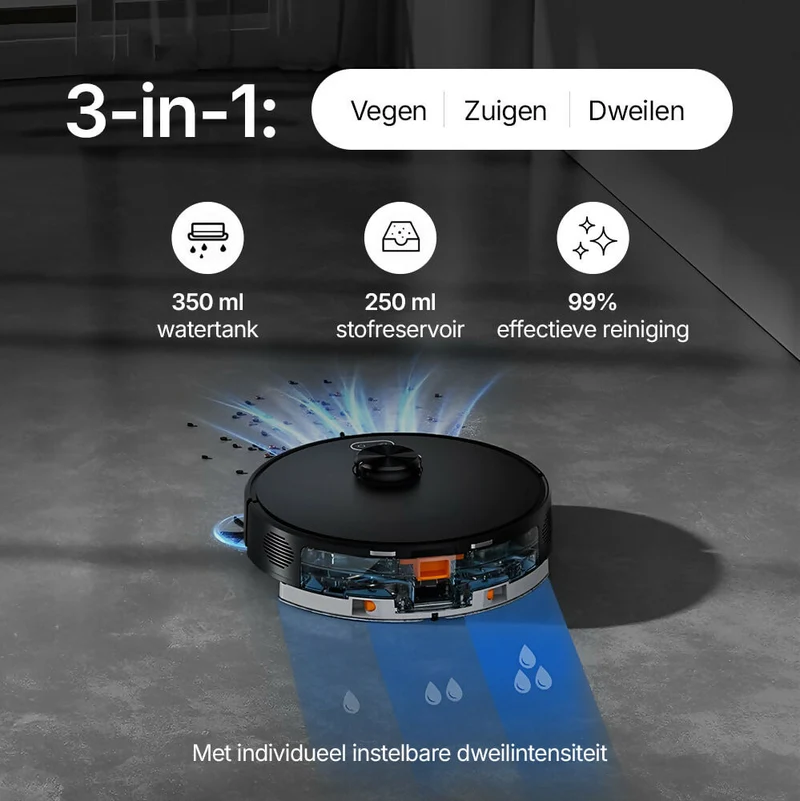 Robotstofzuiger V8 Pro – Volautomatische reiniging met dweilfunctie, slimme navigatie en app-bediening voor moeiteloze schoonmaak
