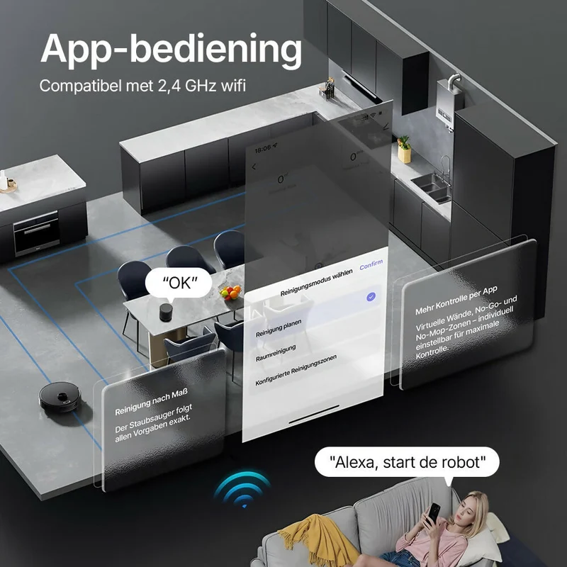 Robotstofzuiger V8 Pro – Volautomatische reiniging met dweilfunctie, slimme navigatie en app-bediening voor moeiteloze schoonmaak