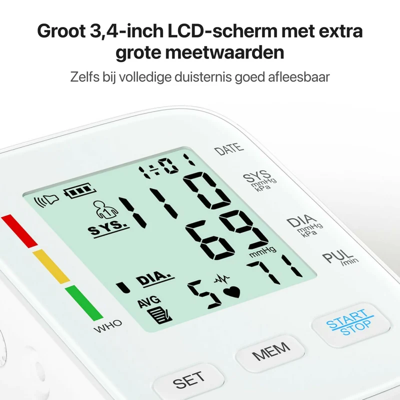 Bloeddrukmeter V8 Pro – Volautomatische meting met klinisch geteste nauwkeurigheid, comfortabele manchet en aritmie-detectie voor precieze resultaten