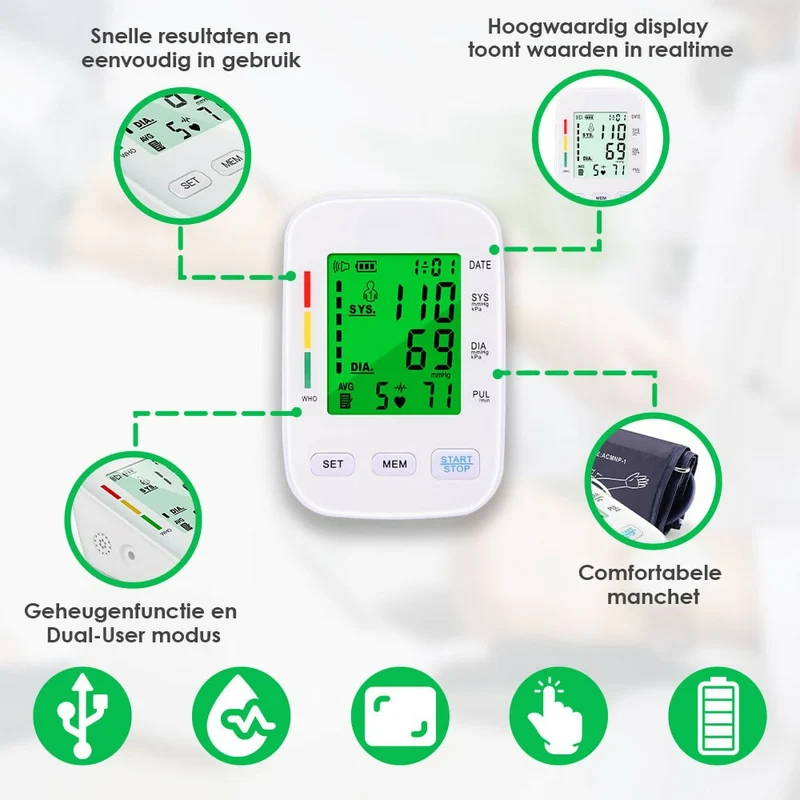 Bloeddrukmeter V8 Pro – Volautomatische meting met klinisch geteste nauwkeurigheid, comfortabele manchet en aritmie-detectie voor precieze resultaten