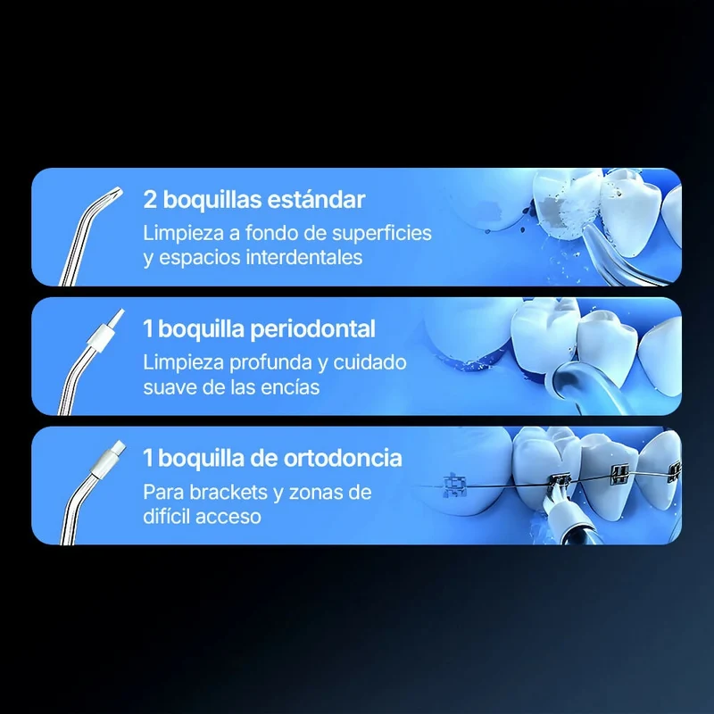 Irrigador dental inalámbrico para un cuidado óptimo de dientes y encías / 5 modos y 4 boquillas / depósito de agua de 300 ml / IPX7 impermeable / irrigador bucal para encías