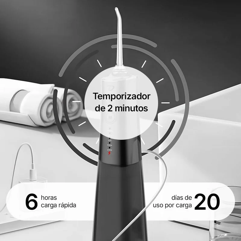 Irrigador dental inalámbrico para un cuidado óptimo de dientes y encías / 5 modos y 4 boquillas / depósito de agua de 300 ml / IPX7 impermeable / irrigador bucal para encías
