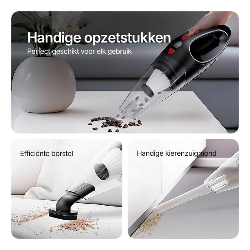 Krachtige draadloze handstofzuiger / Zakloos met LED-licht en snellaadfunctie / Voor nat & droog / Licht en stil