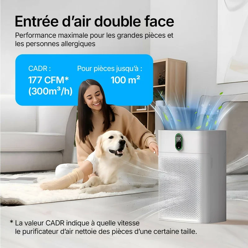 Smart Purificateur d’air V1 Pro – Filtration HEPA performante avec capteur PM2.5, contrôle via application et commande vocale pour un air intérieur pur