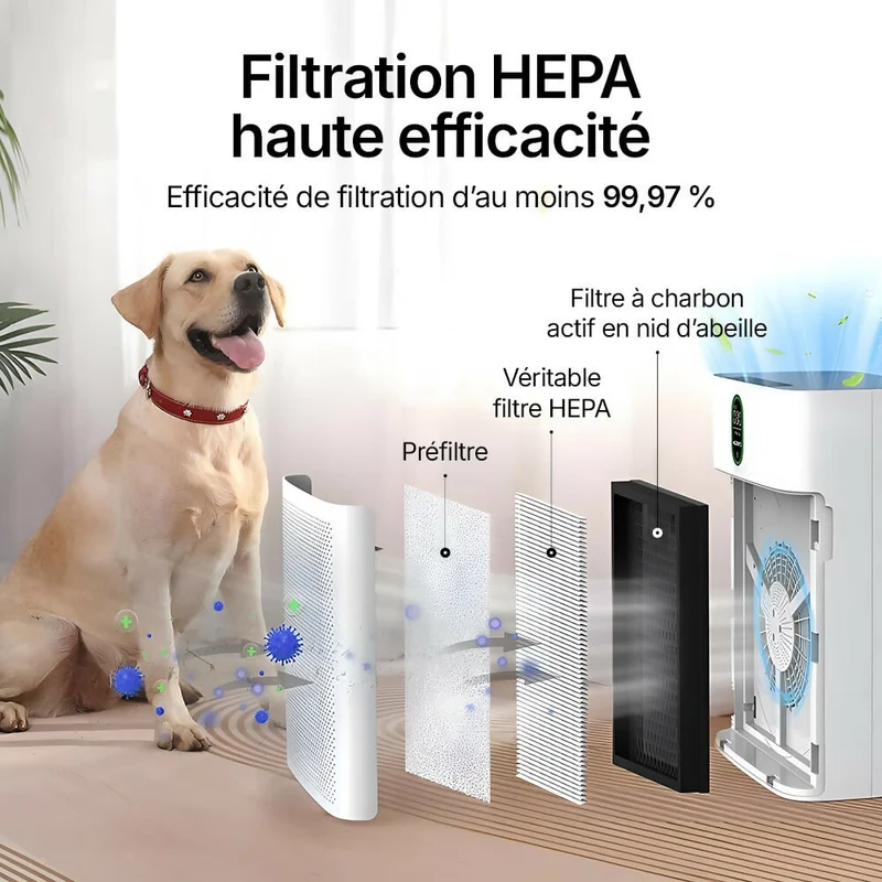 Smart Purificateur d’air V1 Pro – Filtration HEPA performante avec capteur PM2.5, contrôle via application et commande vocale pour un air intérieur pur