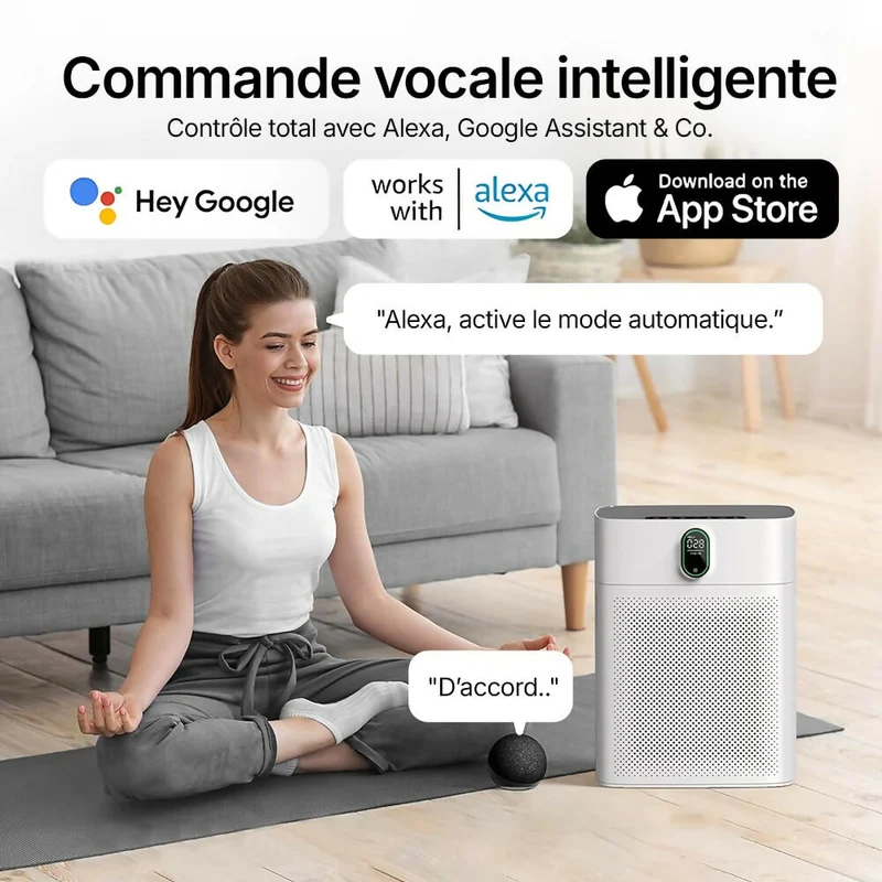 Smart Purificateur d’air V1 Pro – Filtration HEPA performante avec capteur PM2.5, contrôle via application et commande vocale pour un air intérieur pur