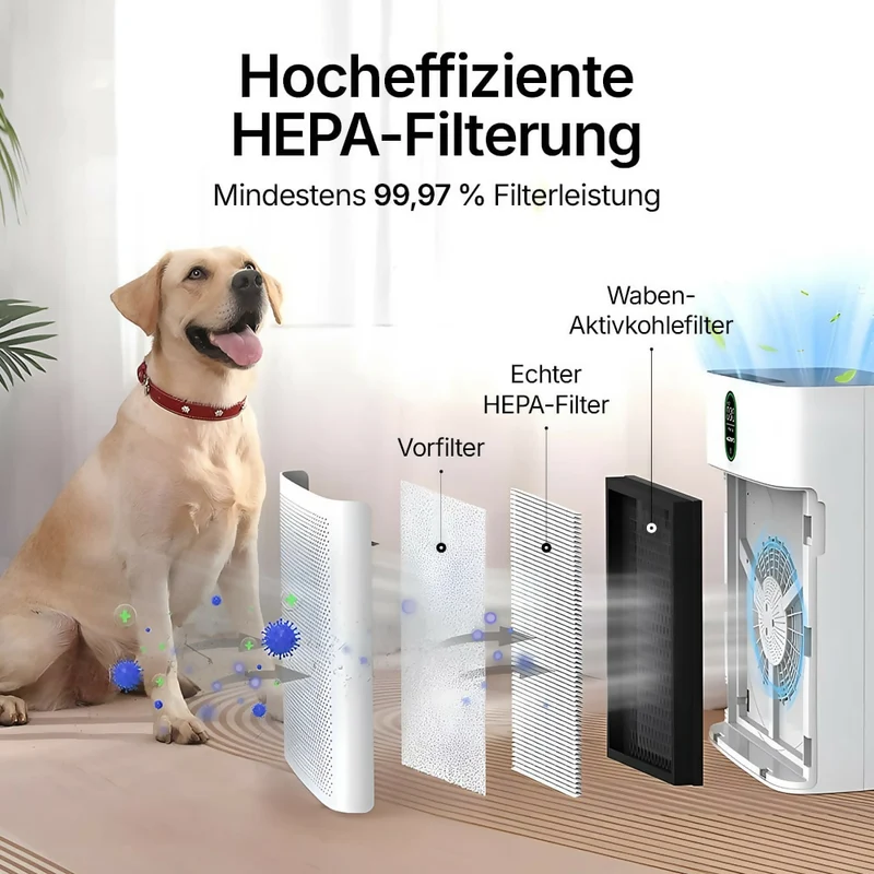 Smart Luftreiniger V1 Pro – Leistungsstarke HEPA-Filterung mit PM2.5-Sensor, App- und Sprachsteuerung für saubere Raumluft