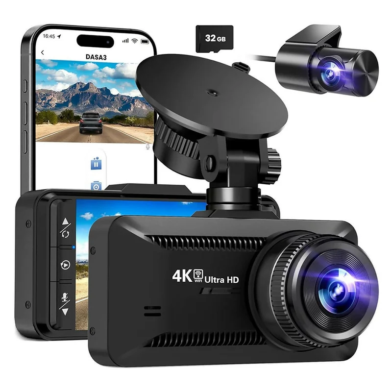 4K Dashcam Pro: grabación en Ultra HD con cámaras delantera y trasera, visión nocturna y vigilancia 24 horas