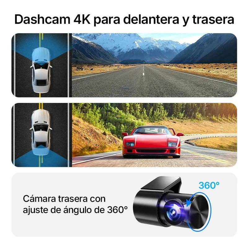 4K Dashcam Pro: grabación en Ultra HD con cámaras delantera y trasera, visión nocturna y vigilancia 24 horas