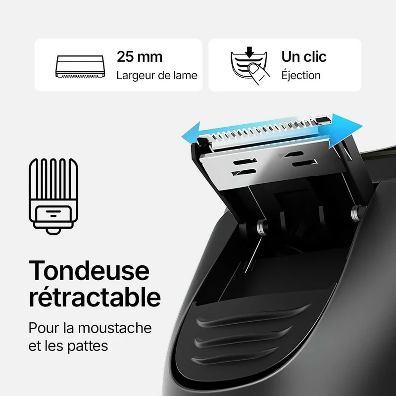 Rasoir électrique V1 Pro – Lames 4D ultra-précises et tondeuse intégrée pour un rasage net et confortable