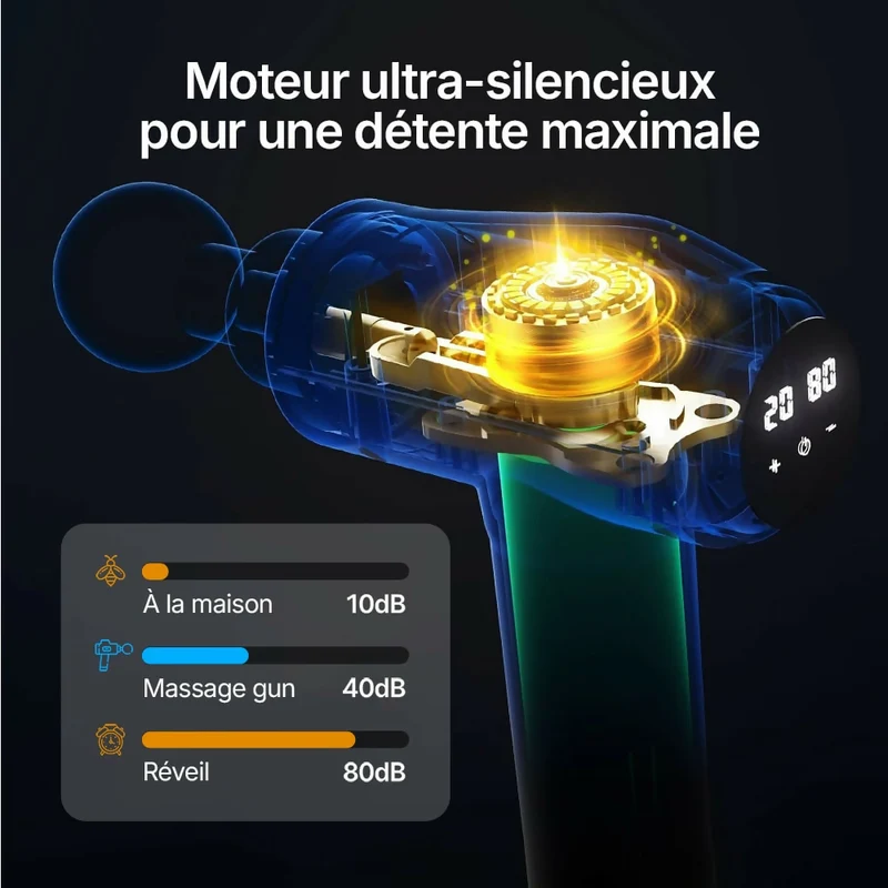 Pistolet de massage V1 Pro – Technologie profonde à 3 600 impulsions/min, 30 niveaux réglables et 10 embouts pro pour un soulagement musculaire complet