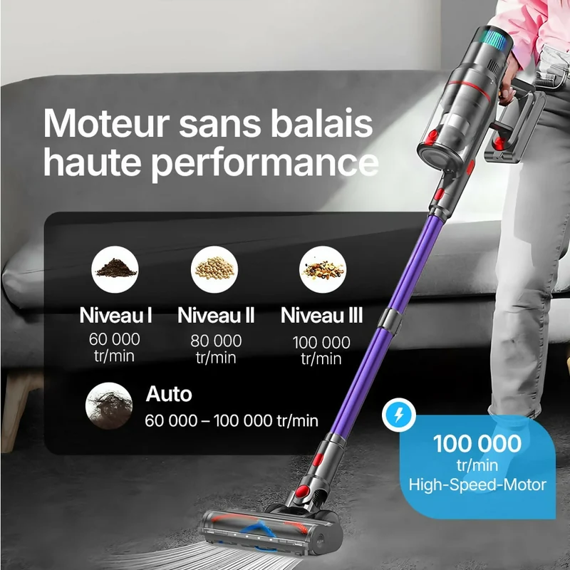 Aspirateur balai V1 Pro – Moteur ultra-puissant 100 000 tr/min pour une performance exceptionnelle