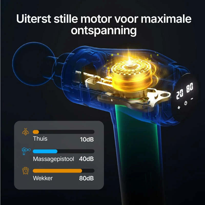 Massagepistool met 30 snelheden / Diepe spiermassage tot 3.600 impulsen/min / 10 massagekoppen voor nek, rug & lichaam / Met LCD-touchscreen