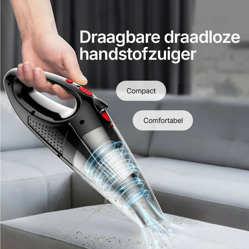 Krachtige draadloze handstofzuiger / Zakloos met LED-licht en snellaadfunctie / Voor nat & droog / Licht en stil