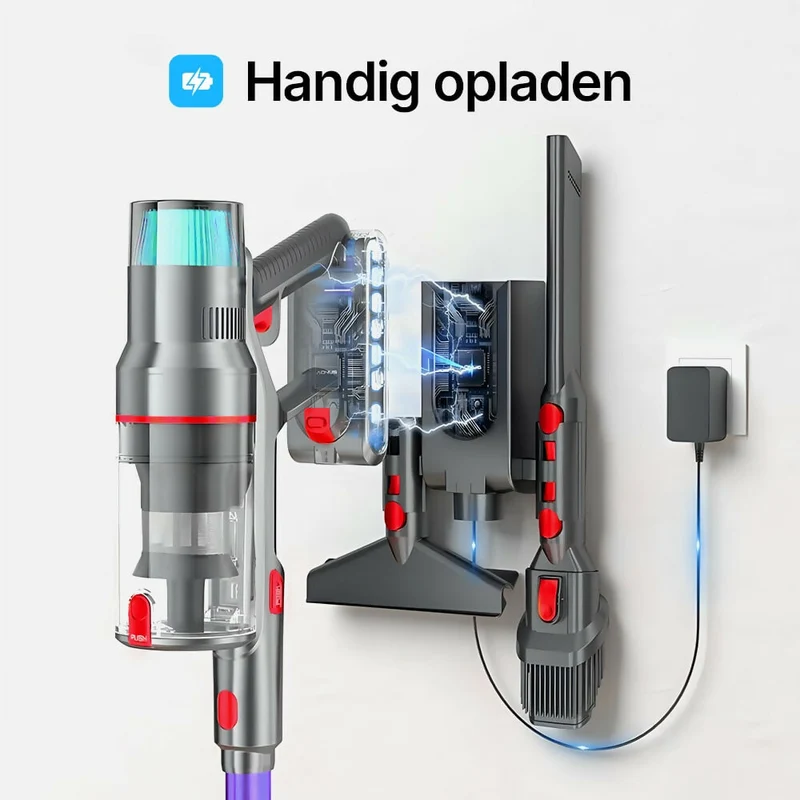 Krachtige steelstofzuiger met automatische stofherkenning / Tot 60 minuten gebruiksduur / Zakloze stofzuiger voor tapijt, harde vloeren en dierenharen / 480W