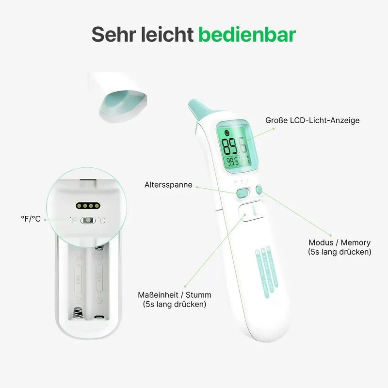 Berührungsloses Fieberthermometer für Babys & Erwachsene / Stirn- und Ohrenthermometer