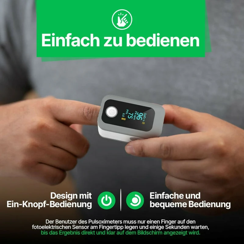 Professionelles Pulsoximeter / Blutsauerstoffmessgerät / Mit LED-Anzeige / Fortschrittliche Technologie für alle Altersgruppen / Pulsmessung, Sauerstoffsättigung und Perfusionsindex