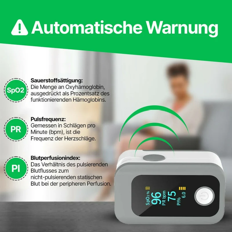 Professionelles Pulsoximeter / Blutsauerstoffmessgerät / Mit LED-Anzeige / Fortschrittliche Technologie für alle Altersgruppen / Pulsmessung, Sauerstoffsättigung und Perfusionsindex