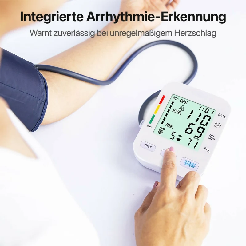 Blutdruckmessgerät V8 Pro – Vollautomatische Messung mit klinisch getesteter Genauigkeit, komfortabler Manschette und Arrhythmie-Erkennung für präzise Ergebnisse