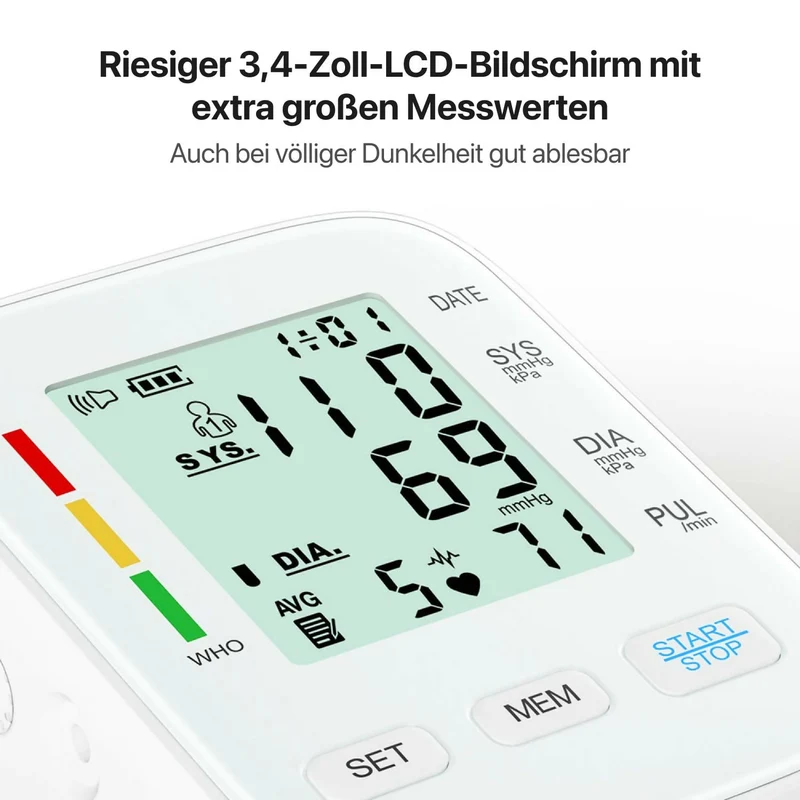 Blutdruckmessgerät V8 Pro – Vollautomatische Messung mit klinisch getesteter Genauigkeit, komfortabler Manschette und Arrhythmie-Erkennung für präzise Ergebnisse