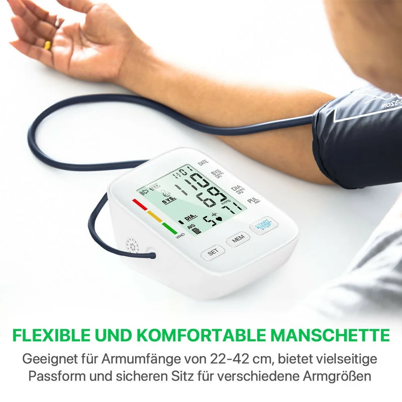 Blutdruckmessgerät V8 Pro – Vollautomatische Messung mit klinisch getesteter Genauigkeit, komfortabler Manschette und Arrhythmie-Erkennung für präzise Ergebnisse