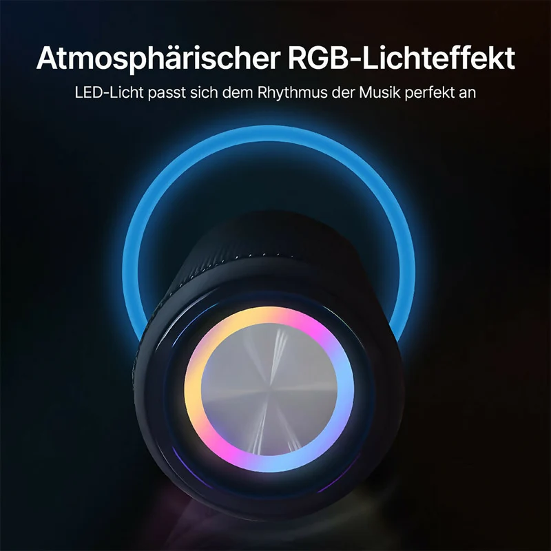 Kraftvoller Bluetooth Lautsprecher mit HD-Sound / LED Lichtern / IPX6 wasserdicht / Bluetooth 5.1 & Multipairing-Funktion / 20 W Dual-Lautsprecher-Subwoofer
