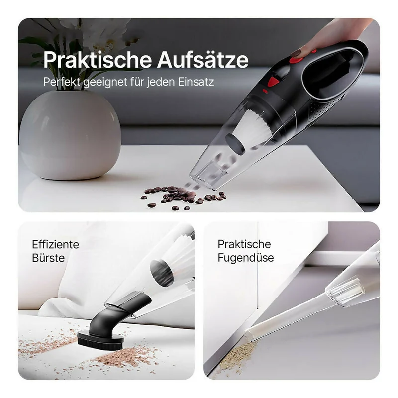 Ultra-starker Akku-Handstaubsauger / Beutelloser Handstaubsauger mit LED-Licht und Schnellladefunktion / Handsauger für Nass & Trocken / Leicht und leise
