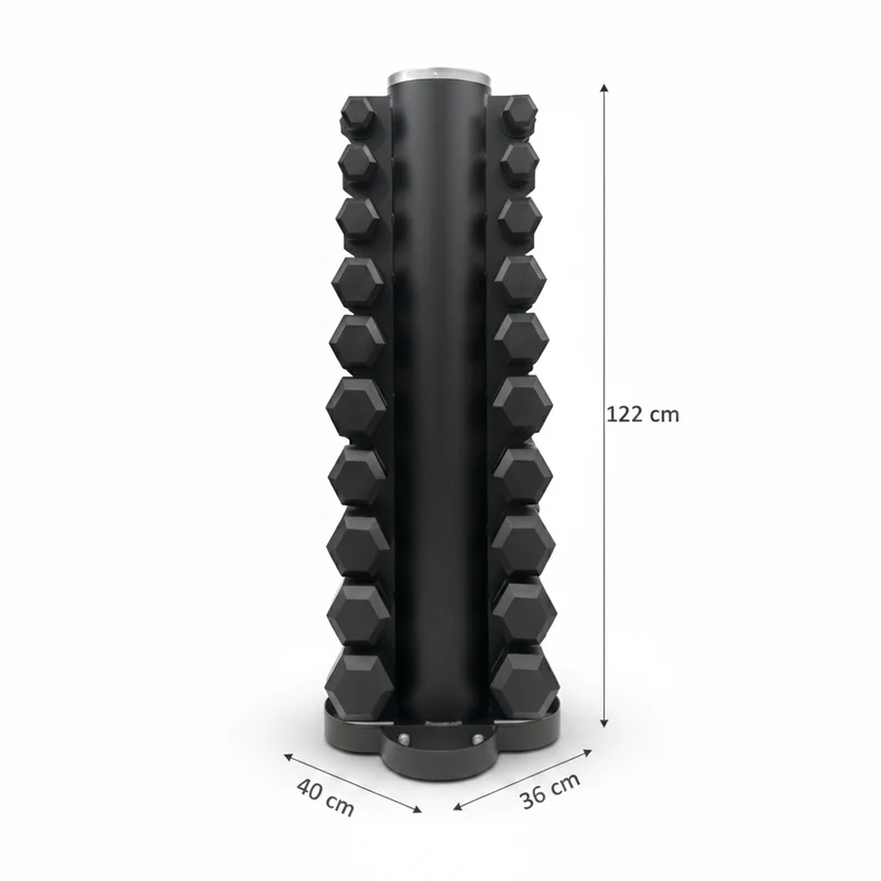 Vorteilspaket! Hex Hantelsatz Gummi - 1 bis 10 kg + Hantelablage