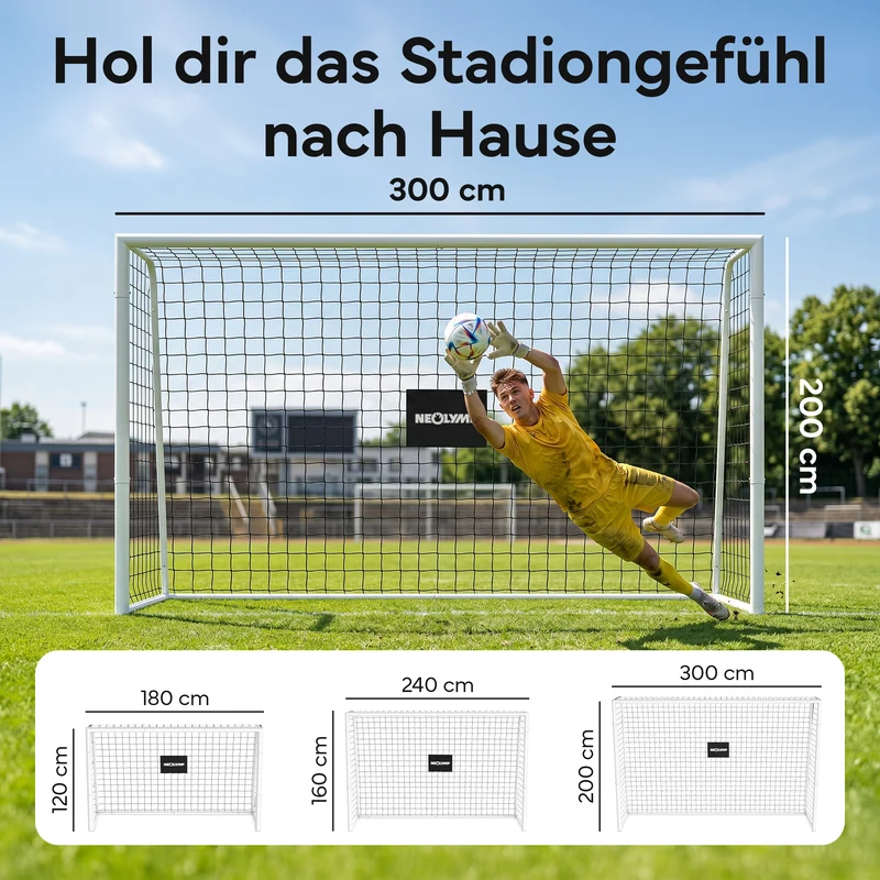 Fußballtor Stadion-Optik, Stahlrahmen, 3 Größen